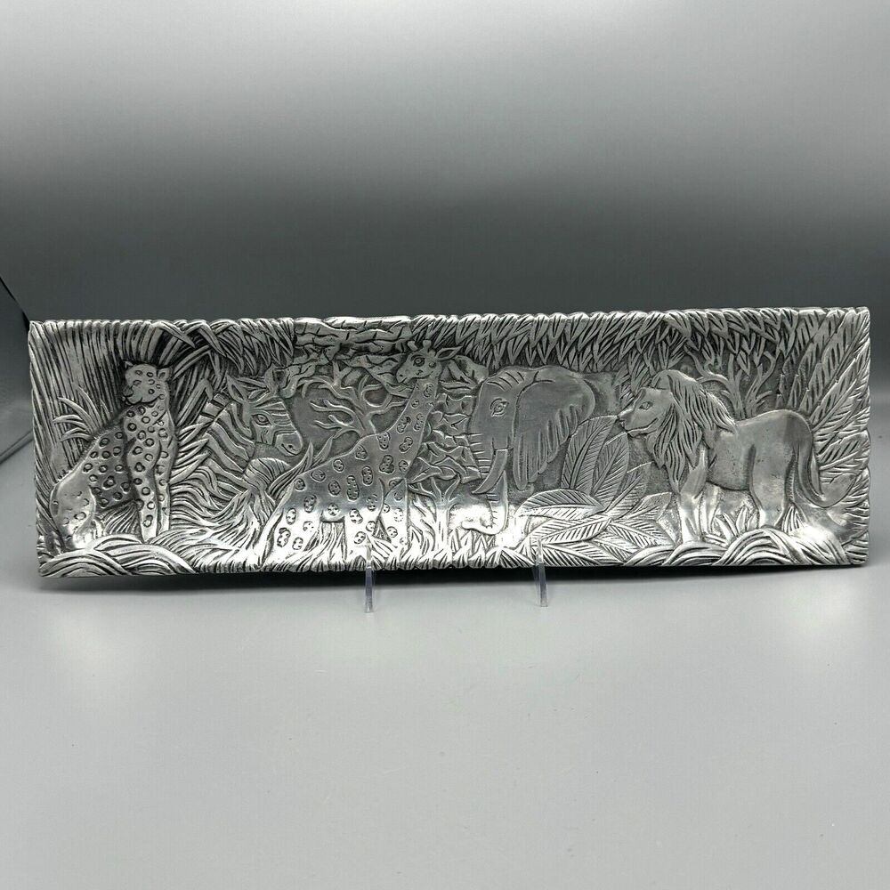 Vtg CPK Ltd Cast Aluminum Serving Tray with Jungle Animals CBK LTD 1991 Elephant